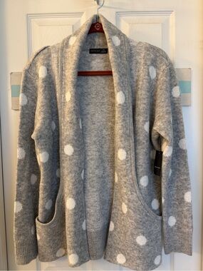 Verve Ami Gray Polkadot Cardigan Style Sweater Sz M NWT